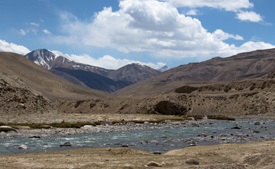 Stormy mountain river in valley in the foothills of the Fann mou