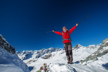 Hiker on the trek in Himalayas, Khumbu valley, Nepal