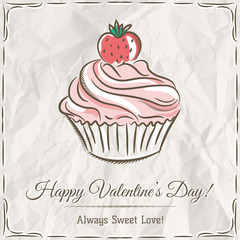 valentine card with  strawberry cupcake ,  vector