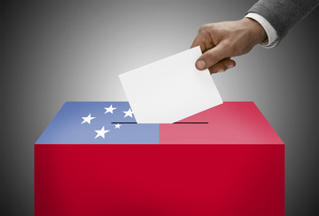 Ballot box painted into national flag colors - Samoa