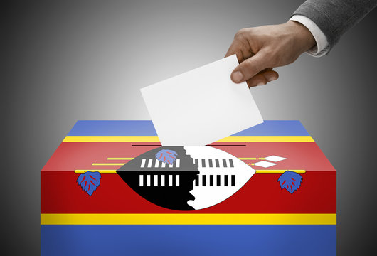 Ballot box painted into national flag colors - Swaziland