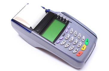 Credit card reader on white background