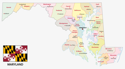 maryland administrative map with flag