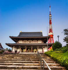Obraz premium Zojo.ji Temple and tokyo Tower, Tokyo, Japan.