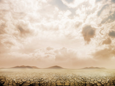 Large field of baked earth after a long drought.