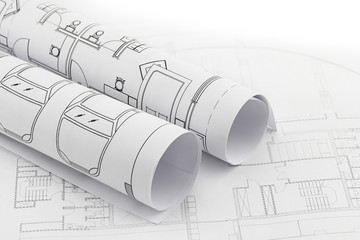 Architect rolls and plans, construction plan drawing