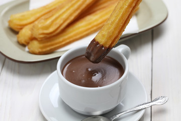 churros and hot chocolate, spanish breakfast