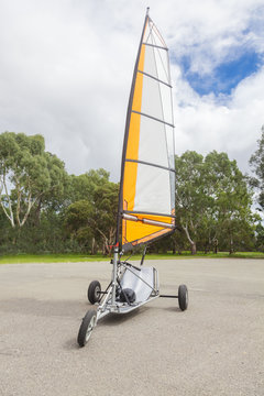 Empty blokart for land sailing in a park