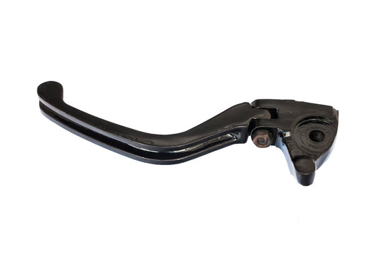 A black motorcycle lever on white