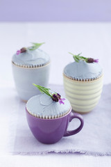 Three lavender cupcakes