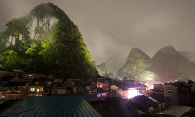 night view on yangshuo city