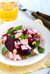 Beetroot, feta, hazelnut and mint salad