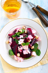 Beetroot, feta, hazelnut and mint salad