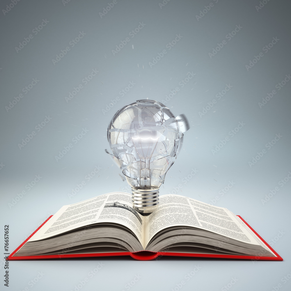 Poster light bulb on open book. idea or creativity concept. education.