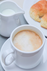 hot coffee for drink with croissant
