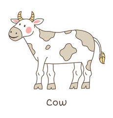 Funny cartoon cow, children illustration