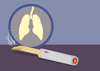 Electronic Cigar Smoking vector with Lungs and e-juice vapor