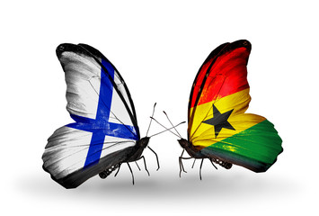 Two butterflies with flags Finland and  Ghana