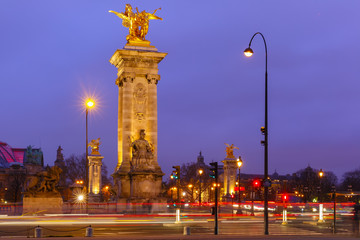 Pont Alexandre III at night in Paris, France