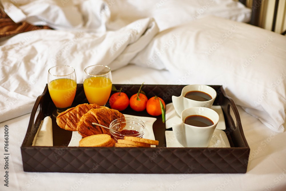 Wall mural delicious breakfast in bed