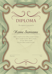 Diploma olive frame. Vector template