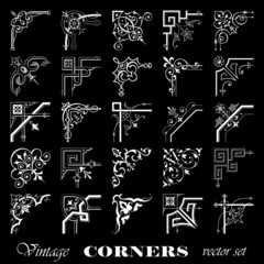 Vector set of vintage corners isolated on black background