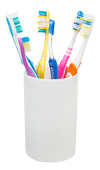 five tooth brushes and interdental brush