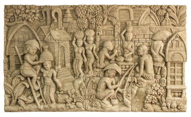 Fototapeta na wymiar carving of thai lifestyle