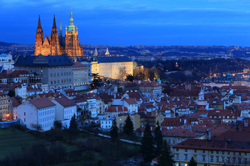 Night Prague City with the gothic Castle, Czech Republic