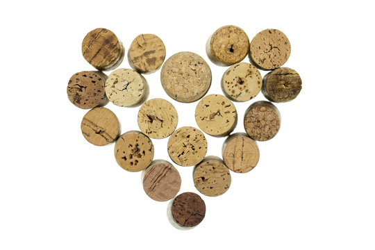 Wine corks form filled with heart shape isolated