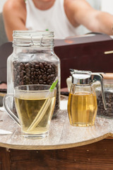 Fototapeta na wymiar Green tea with honey