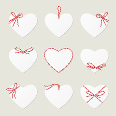Hearts with ribbons ahd bows in twine style