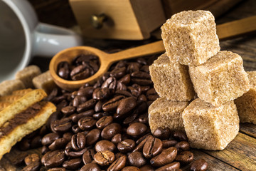coffee beans with grinder