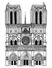 Fototapeta premium Notre Dame de Paris Cathedral, France. Hand drawing sketch vector illustration of french travel landmark. 