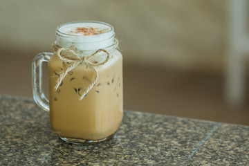 Fresh ice coffee in big glass
