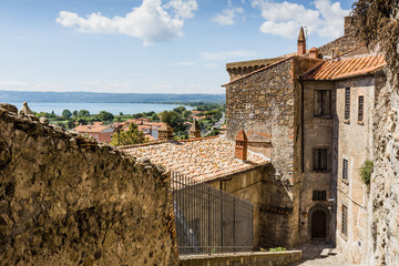 old houses in medieval town Bolsena, Italy