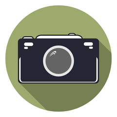 Flat camera icon on the coffee background
