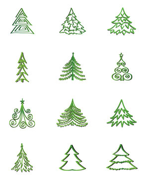 Christmas Icon set. Winter Objects Collection. Happy New Year tree vector collection.