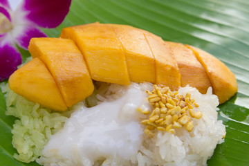 Sweet mango with sticky rice mix with coconut milk