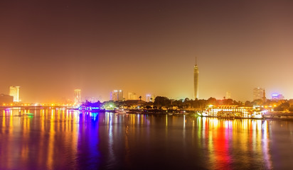 Fototapeta na wymiar Night view of Cairo over the Nile - Egypt