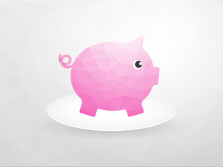 small beautiful pink piggy on a white platter and gray backgroun