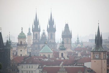 Fototapeta premium Tyn Church and Old Town Hall in Prague, Czech Republic.