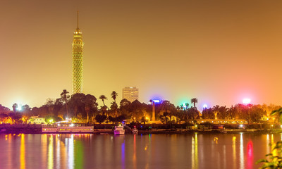 View of the Cairo tower in the evening - Egypt - obrazy, fototapety, plakaty