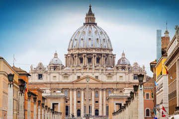 view of St Peter's Basilica in Rome, Vatican, Italy - obrazy, fototapety, plakaty