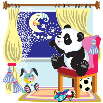 cartoon panda and moon