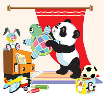 cartoon panda with toys