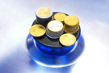 Blue flames of natural gas burning from a gas stove with euro co