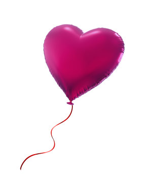 pink Valentine heart balloon, 3d object isolated on white