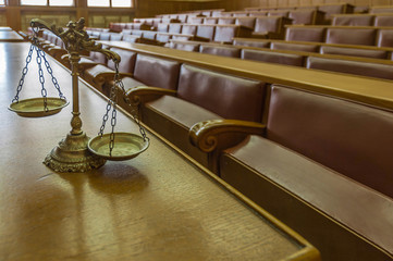 Decorative Scales of Justice in the Courtroom