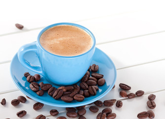 Blaue Tasse Kaffee